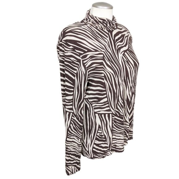 H&M Animal Print Mock Neck Top Womens XL Brown Tiger Stripe Long Sleeve Stretch - Picture 2 of 7